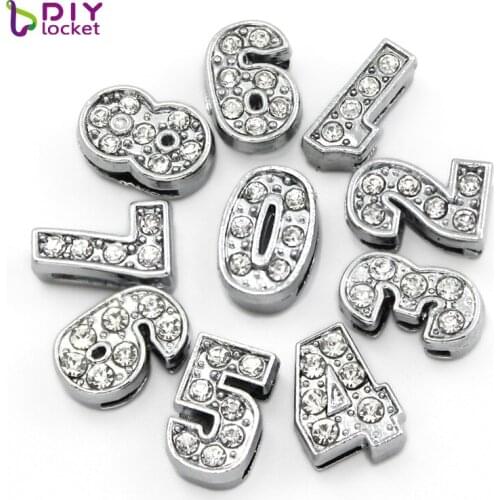 20pcs 8MM Full Rhinestones Slide Number Charms Fit 8mm DIY Wristband & Bracelet LSSL019