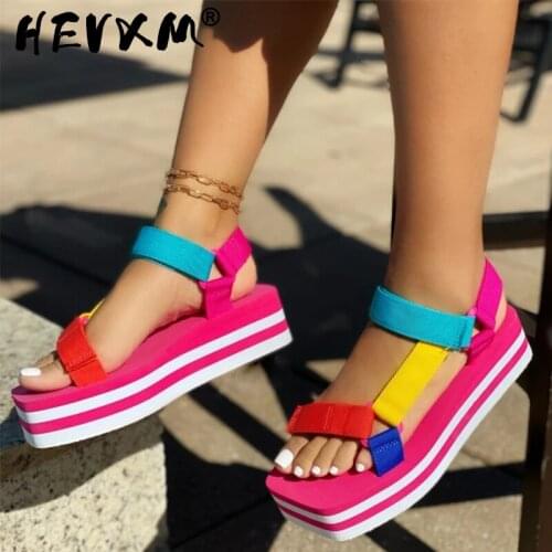 2021 Summer Wedges Shoes for Women Open Toe Beach Female Sandals Multicolor Slingback Sandals Platform Ladies Sandals Plus Size
