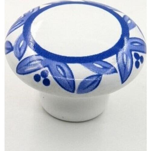 38mm white and blue porcelain furniture knobs ceramic drawer cabinet pulls knobs blue flower ceramic handles knobs