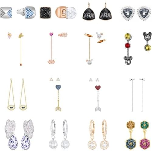 925 Silver High Quality SWA ED006 Original 1:1 Rabbit Carrot Love Bow Demon Eye Unicorn Piglet Geometry Crystal Earrings