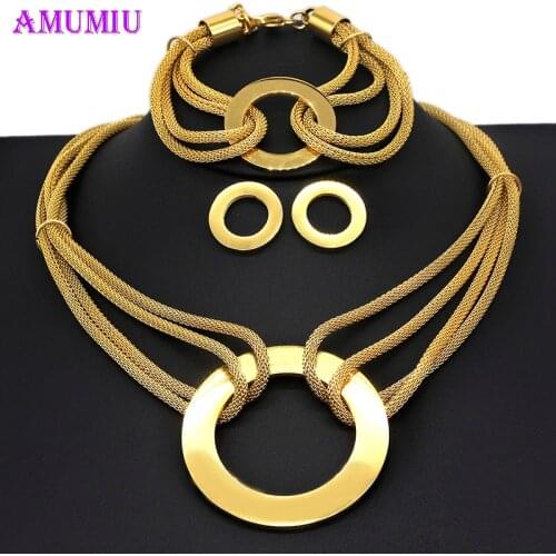 AMUMIU Luxury African double chain snake chain jewelry sets for women men necklace earrings bracelet set gold steel color JS228