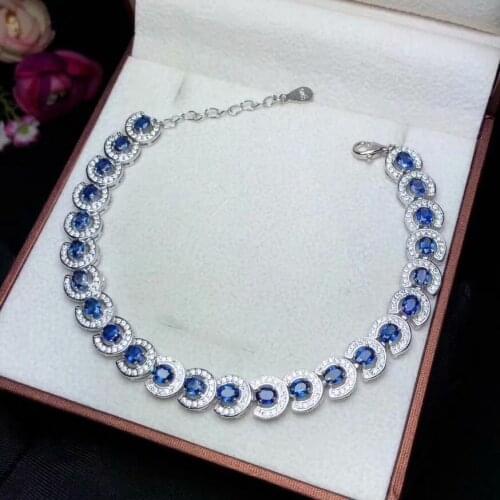 Natural blue sapphire gem Bracelet Natural gemstone Bracelet 925 silver bracelet Elegant Semicircle women party gift Jewelery
