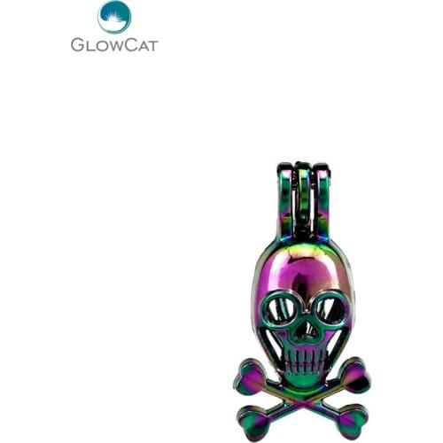 C214 5pcs/lot COLORS Multicolor Skull Beads Cage Pendant Locket Fairytale Party Essential Oil Diffuser