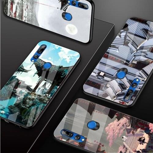 Chinese ancient scenery Tempered Glass Phone Case For Huawei honor 8X 9 10i 20i 20Lite 20Pro 30 Pro Cover Shell