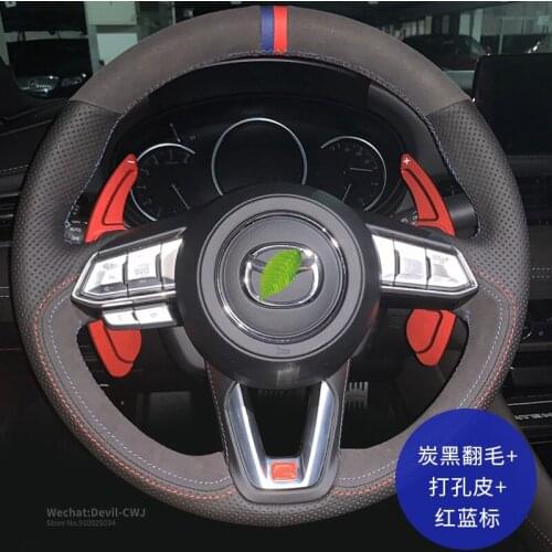 Black Suede Leather Steering Wheel Cover For Mazda 6 Atenza Axela Premacy Familia CX-4 CX5 CX8 Perforated Auto Interior