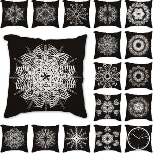 Black snowflake Flowers Cushion Cover Polyester for Sofa Couch Living Room Decorative Pillowcase 45*45cm Home Bedroom Decor