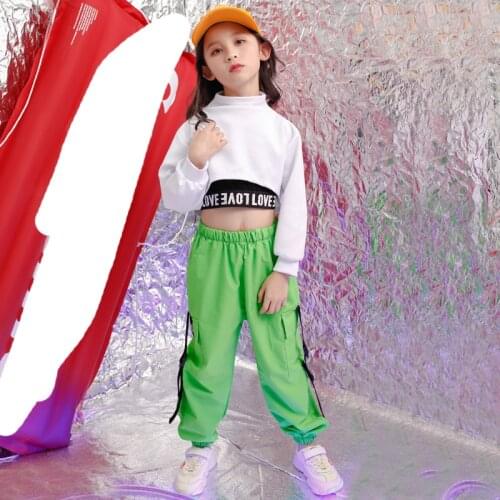 Kids Ballroom Sweatshirt Jogger Pants dancing Stage wear Outfits Girls Competitions Modern Jazz Hip Hop dance wear costumes