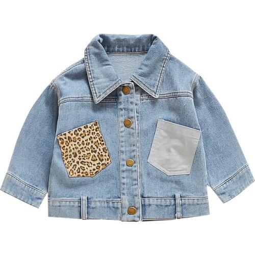 Girls Denim Jacket Coat For Leopard Cartoon Kids Outwear 1-5 Years Kids Spring Jackets Clothes Pockets Coat Baby Girl Outfits