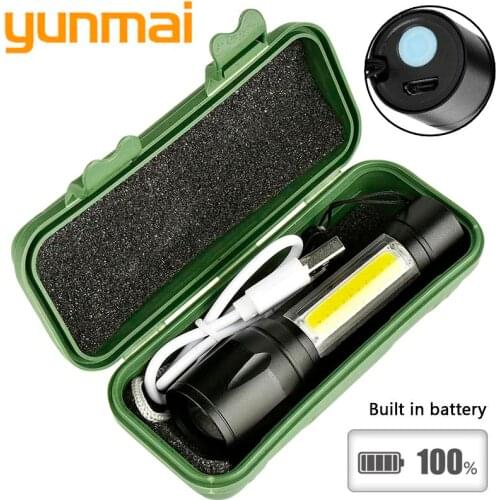 2019 New 1517 2000lm Built In Batttery Mini Flashlight Q5 & Cob Led Zoom Aluminum 4 Modes Torch Rechargeable Lantern Flashlight