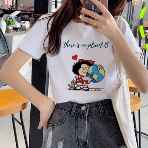 Mafalda Cartoon Fashion Print T-shirt Womens T-shirt Ladies Casual Harajuku Graphic T-shirt Short Sleeve Kawaii Tshirt Female