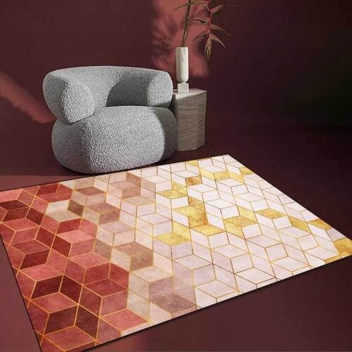 Gradient Gold Pink Rhombus 3D Printing Carpets For Living Room Bedroom Area Rugs Girl Mat Princess Rug Home Anti-slip Decor Room