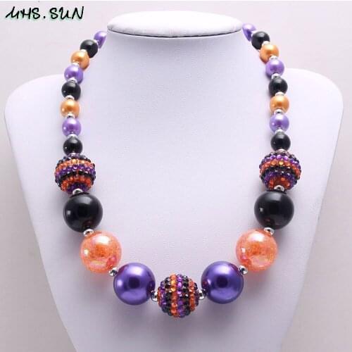 MHS.SUN Kids girls chunky beads necklace bracelets Halloween party child orange/black acrylic beads necklace festival jewelry