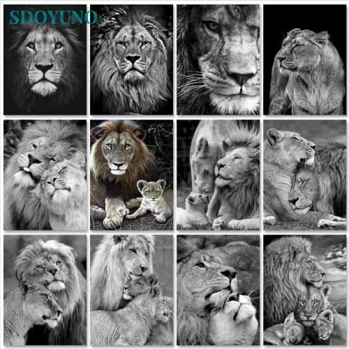 SDOYUNO Oil Paint By Numbers Kits Painting By Numbers On Canvas Frameless 60x75cm Lions Draw Painting DIY Animals Home Decor
