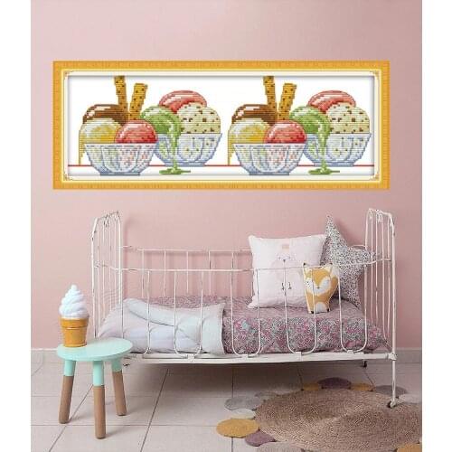 Ice cream Printed Canvas Cross Stitch Kit Home Decore 11CT 14CT Canvas DMC Embroidery Needlework Cross-stitch set Handmade