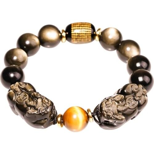 Natural Obsidian Obsidian Bracelet Male Hikyuu Bracelet Money Drawing and Luck Changing Buddha Beads Zen Hand Jewelry