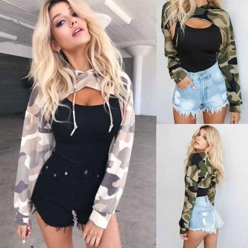 New Fashion Womens Clothes Sweatshirts Long Sleeve Crop Casual Loose Camo Tops Women Sexy Clothing