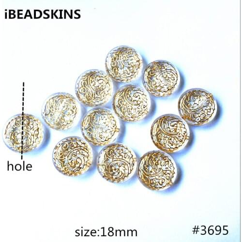 New arrival! 18mm 350pcs/lot clear with gold stripe Acrylic flat round-shape beads #3695(Design as shown)
