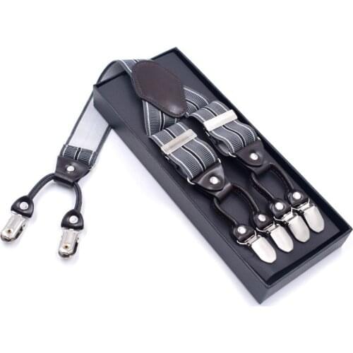 New Man Suspenders Braces Brown Leather Suspenders Adjustable belt Strap Trousers Suspensorio Father Gifts ligas 6 clips braces