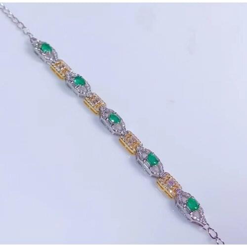 New natural emerald bracelet 925 silver two-color electroplating womens high-end atmospheric luxury style