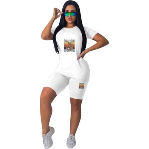 New Women Casual Solid Color Sports Suit Bear Print T-Shirt+Shorts Outfit Fitness Workout Clothes Tracksuit Outfits