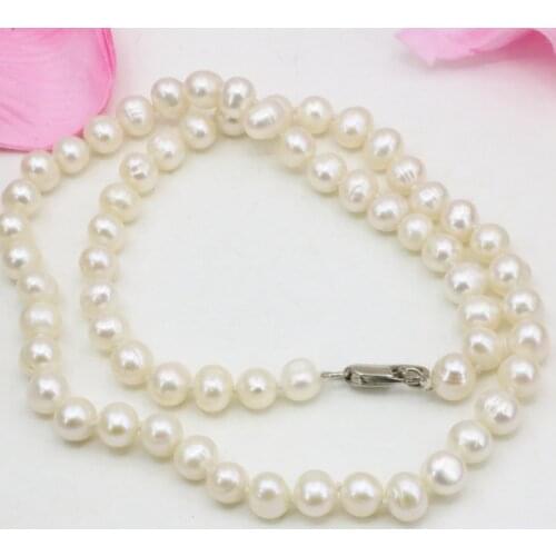 White Freshwater Cultured Natural Pearl Nearround Beads 7-8mm Necklace Chain for Women Party Weddings Gifts Jewelry 18inch B3225