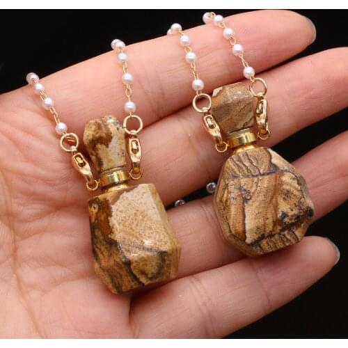 Hot Sell Natural Stone Picture Stone Perfume Bottle Necklace For Women Free Gift Accessory Glasses Frames Pearl Chains