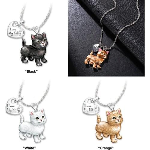 DoreenBeads Necklace Silver Color Black Cat Animal Message " I Love My Kitty " Pendant Necklace Jewelry Gift 45cm long, 1 PC