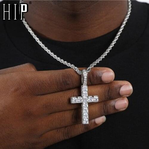 Hip Hop Baguette Cross Iced Out Bling Cubic Zircon AAA CZ Necklace & Pendant For Men Jewelry With 4mm Tennis Chain