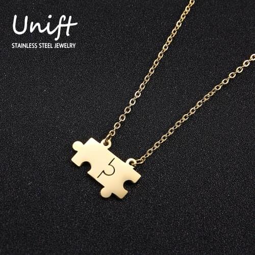 Unift Puzzle Jigsaw Necklace & Pendant Simple Fashion Jewelry Men Womens Accessories Friendship Family Couple Special Gifts