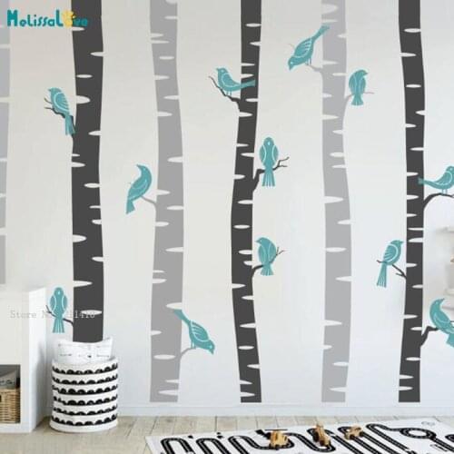 Custom Three Colors Birch Tree Wall Decals Birch Tree With Owls Sticker Baby Room Nursery Large Size DIY Murals YT4891