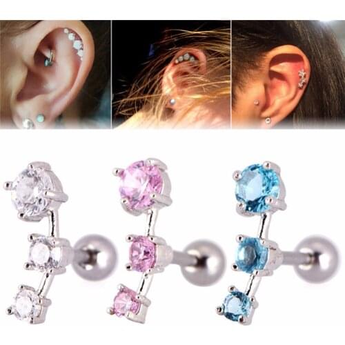 1 Pc New Fashion Cubic Zirconia Steel Barbell Ear Tragus Cartilage Helix Stud Earrings Piercing #269912