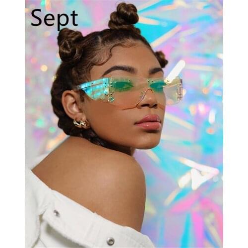 Sept Fashion Rimless Square Sunglasses Women Men Trend Female Eyewear Glasses Luxury Brand Mirror Pink Shades Sunglasses