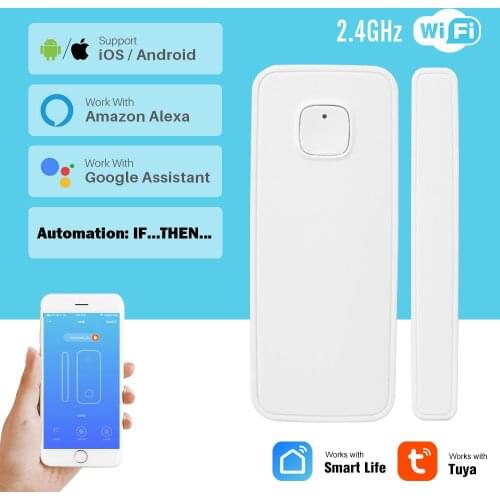 Tuya Smart WIFI Door Window Sensor Open / Closed Detector Wireless Alarm Home Security App Works with Alexa Google Home