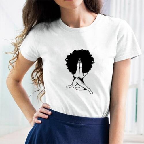 Afro Woman Praying Printed Summer T Shirt WomenO-neck Cotton Short Sleeve Fashion Funny Tshirts Women Loose Tee Shirt Femme