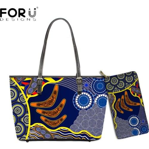 FORUDESIGNS New Trend Women Handbag And Purse 2pcs Luxury Totes Set Australian Boomerang Dot Painting Art Lady Shoulder Sac