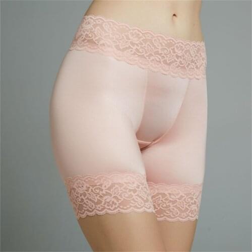 Women Stretchy Mid Waist Safety Boxer Shorts Thigh Length Undershorts Lace Trimming Short Leggings Underwear