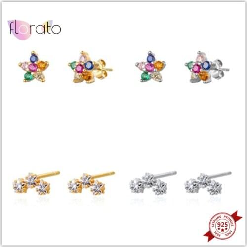 925 Sterling Silver Ear Needle Star Stud Earrings for Women Colorful Crystal Five-pointed Star Earrings Simple Fashion Jewelry