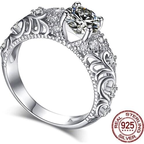 0.8ct 6.0mm EF Round 18K White Gold Plated 925 Silver wedding Ring Diamond Jewelry Woman Girlfriend Gift