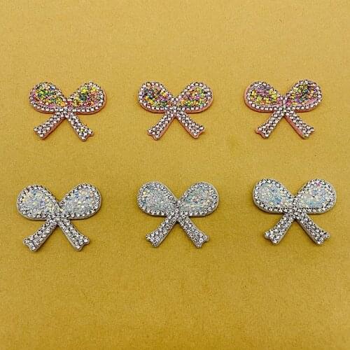 6pcs Bows Applique Sewing Fabric Pads Patches Rhinestone Bling Felt Pad for Scrapbooking Wedding Decors Garments Pink