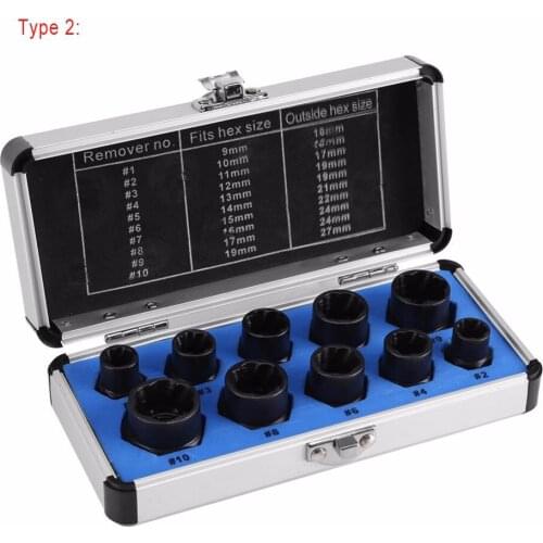 New 2021 Drill Bits Nut Remover Damaged Bolt Nut Screw Remover Extractor 10 In 1 Extractor Disassembly Tool Set Screw Extractor