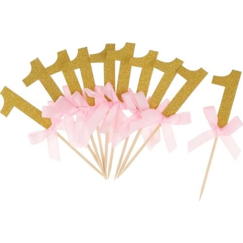 12xGlitter Gold/Silver Paper ONE Cake Cupcake Topper Pick 1st Birthday Décor