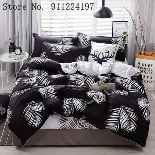 2/3pcs Microfiber Duvet Cover Nordic Simple Feather Leaves Printing Quilt Cover Comforter Bedding Set Black And White Bed Sheet