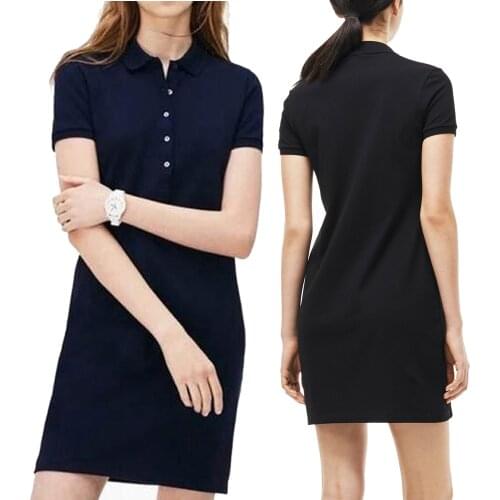 2020 Summer Ladies Dress Mid-Length Dress T-Shirt Women Short Sleeve Casual Polo Neck Solid Color Elegant Tops Clothing