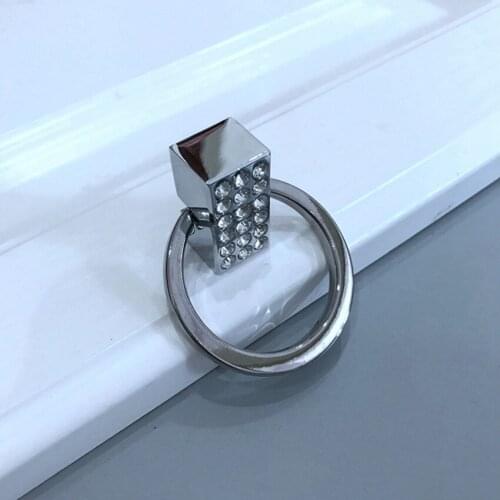 32mm modern simple chrome silver glass crystal drop ring cupboard wine cabinet handle bronze drawer tv cabinet dresser knob pull