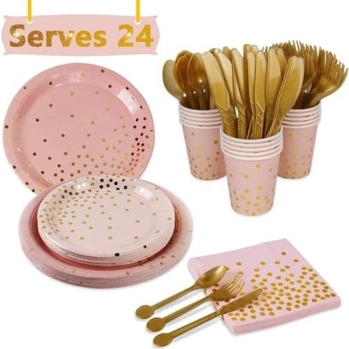 99pcs/lot Rose Gold Tableware Set for Party Decoration Disposable Paper Nakpin Cup Plate Dishware Supplies for Birthday Wedding