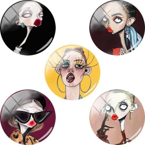 TAFREE Trendy Funny Statement Hip Hop Girls Round Glass Cabochons 12-25mm Hand Made Crafts Jewelry Accessories AL658