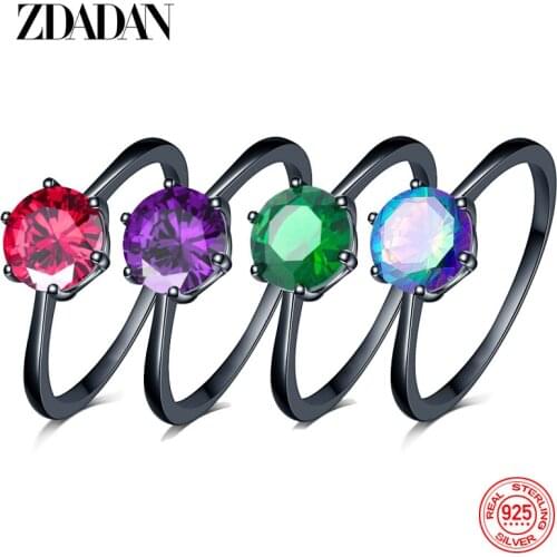 ZDADAN 925 Silver Jewelry Black Ring For Men Women