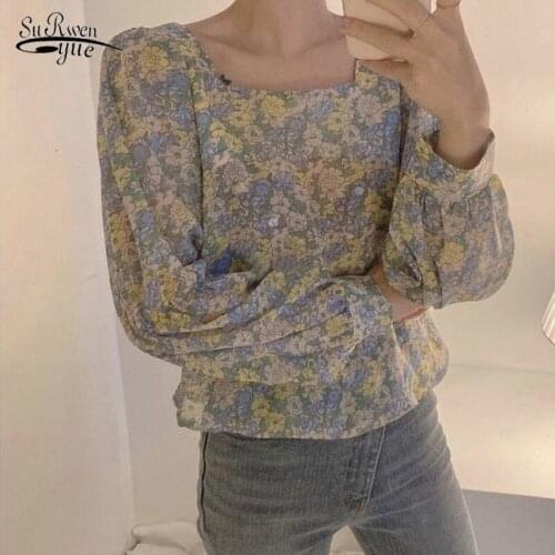 Vintage Floral Loose Office Lady Blouses 2020 Streetwear Chiffon Blouse Women Shirts Korean Long Sleeve Tops Blusas 10113