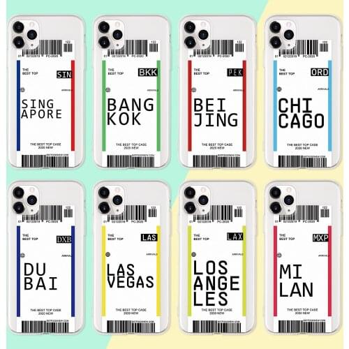 Air ticket USA city London Paris Tokyo Label World Clear case For iPhone 11 Pro XR XS Max 7 8 plus Houston Chicago QR Code Cover
