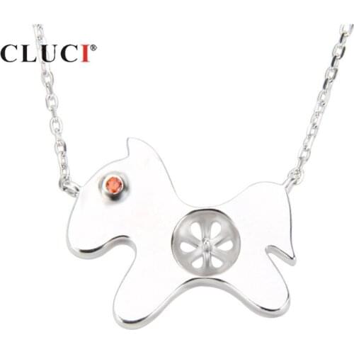 CLUCI Silver 925 Horse Pendant Necklace Jewelry for Women 925 Sterling Silver Zircon Pendant Lobster Buckle Necklace SN031SB
